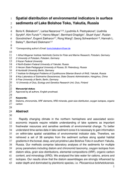 Sediments of Lake Bolshoe Toko, Yakutia, Russia 3 4 Boris K