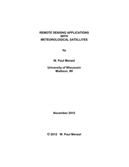 Notes on Satellite Meteorology