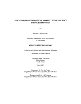 Vegetation Classification of the University of the Free State Campus, Bloemfontein