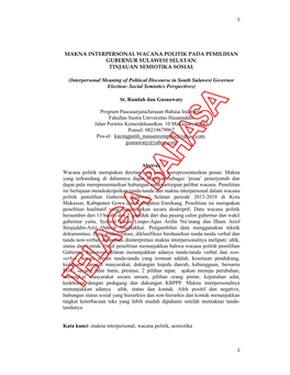 Makna Interpersonal Wacana Politik Pada Pemilihan Gubernur Sulawesi Selatan: Tinjauan Semiotika Sosial