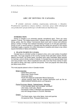 Abc of Diving in Canada