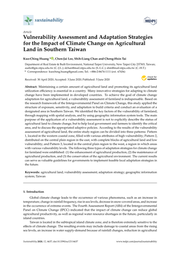 Vulnerability Assessment and Adaptation Strategies for the Impact of Climate Change on Agricultural Land in Southern Taiwan