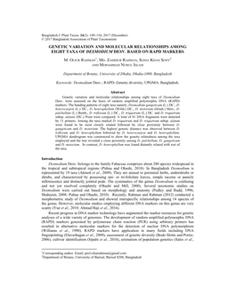 Genetic Variation and Molecular Relationships Among Eight Taxa of Desmodium Desv