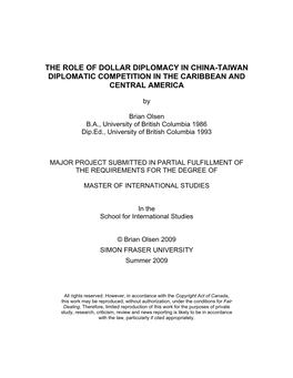 The Role of Dollar Diplomacy in China-Taiwan Diplomatic Competition in the Caribbean and Central America