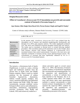 Effect of Azotobacter Chroococcum CL13 Inoculation on Growth and Curcumin Content of Turmeric (Curcuma Longa L.)