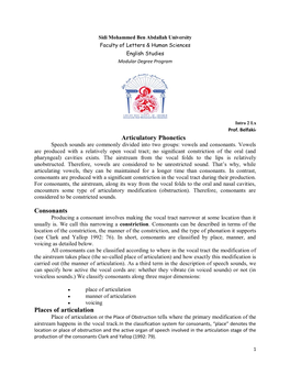 Articulatory Phonetics Consonants Places of Articulation