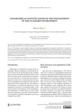 Geographical Investigations in the Management of the Svalbard Environment