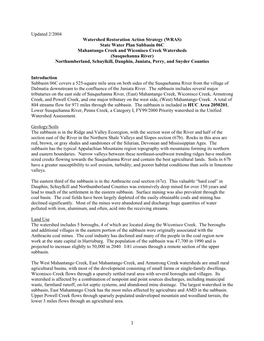 State Water Plan Subbasin 06C Mahantango Creek and Wiconisco