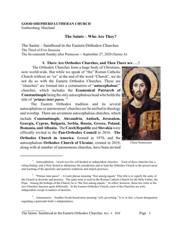 The Saints – Sainthood in the Eastern Orthodox Churches the Third of Five Sessions the Seventeenth Sunday After Pentecost -- September 27, 2020 (Series A)