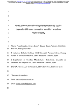 Gradual Evolution of Cell Cycle Regulation by Cyclin-Dependent Kinases During the Transition to Animal Multicellularity