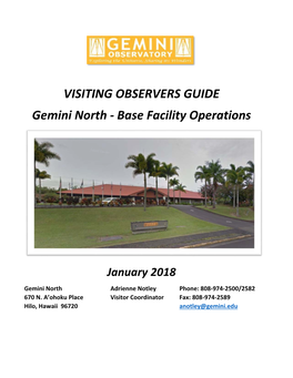 VISITING OBSERVERS GUIDE Gemini North ‐ Base Facility Operations