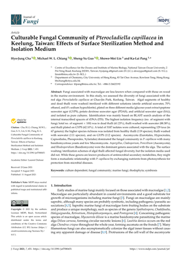 Culturable Fungal Community of Pterocladiella Capillacea in Keelung, Taiwan: Effects of Surface Sterilization Method and Isolation Medium