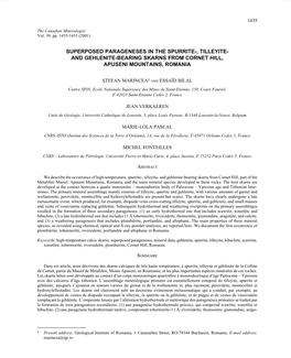 Superposed Parageneses in the Spurrite-, Tilleyite- and Gehlenite-Bearing Skarns from Cornet Hill, Apuseni Mountains, Romania