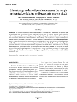 Urine Storage Under Refrigeration Preserves the Sample in Chemical