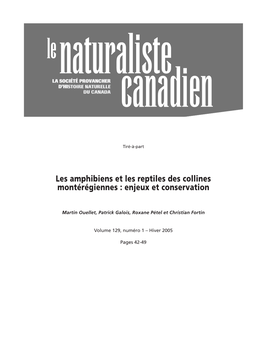 Les Amphibiens Et Les Reptiles Des Collines Montérégiennes : Enjeux Et Conservation
