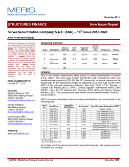 STRUCTURED FINANCE New Issue Report