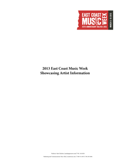 2013 East Coast Music Week Showcasing Artist Information