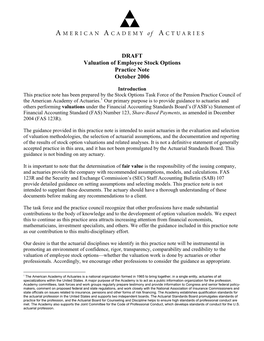 DRAFT Valuation of Employee Stock Options Practice Note October 2006