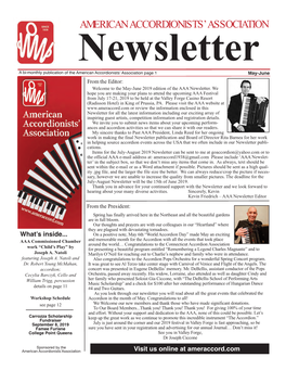 May-June from the Editor: Welcome to the May-June 2019 Edition of the AAA Newsletter