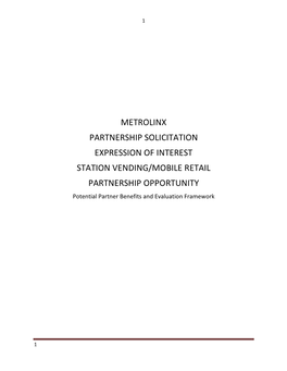 STATION VENDING/MOBILE RETAIL PARTNERSHIP OPPORTUNITY Potential Partner Benefits and Evaluation Framework