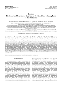 Biodiversity of Forests Over Limestone in Southeast Asia with Emphasis on the Philippines