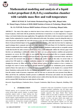 Mathematical Modeling and Analysis of a Liquid Rocket Propellant