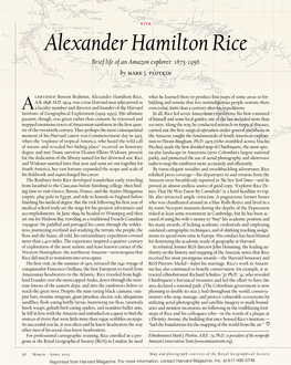 Alexander Hamilton Rice Brief Life of an Amazon Explorer: 1875-1956 by Mark J