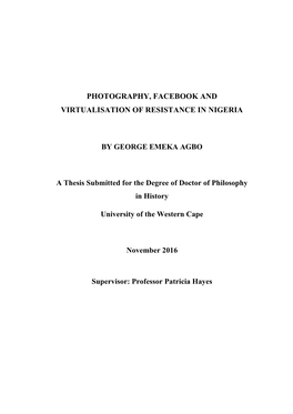 Photography, Facebook and Virtualisation of Resistance in Nigeria