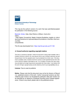 FNQ Digital Connectivity Needs Analysis: Qualitative Insights to Inform Technical Solutions for Improved Telecommunications in Northern Gulf Communities