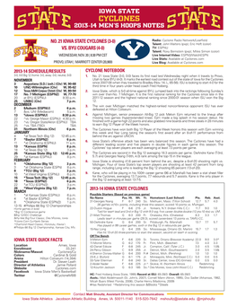 Cyclones 2013-14 Men’S Hoops Notes