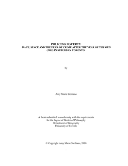 Policing Poverty Race, Space and the Fear of Crime After the Year of the Gun (2005) in Suburban Toronto