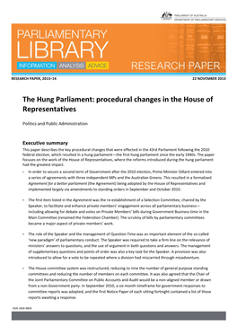 The Hung Parliament: Procedural Changes in the House of Representatives