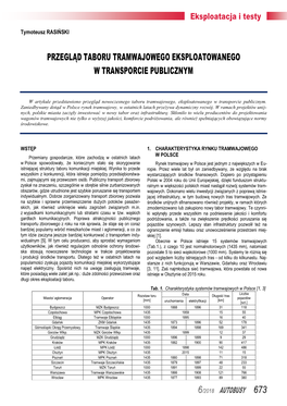 Przegląd Taboru Tramwajowego Eksploatowanego W Transporcie Publicznym