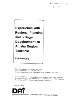 Experience with Regional Planning and Village Development in Arusha Region, Tanzania