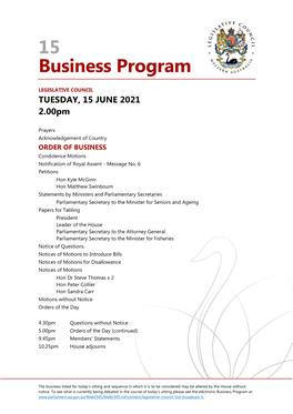Business Program No 15