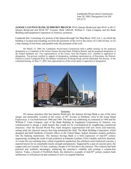 Jamaica Savings Bank, Elmhurst Branch Designation Report