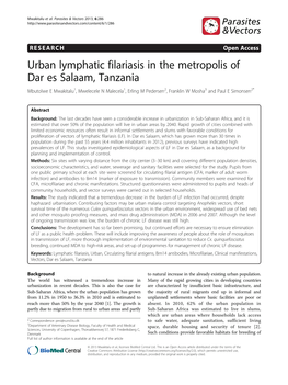 Urban Lymphatic Filariasis in the Metropolis of Dar Es Salaam