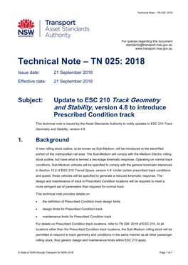 ESC 210 Track Geometry and Stability, Version 4.8 to Introduce Prescribed Condition Track