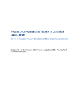 Recent Developments in Transit in Canadian Cities, 2010