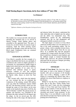 Field Meeting Report: Snowdonia, Led by Ken Addison 13 July 1986