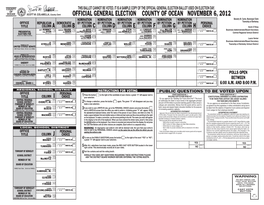 OFFICIAL GENERAL ELECTION COUNTY of OCEAN NOVEMBER 6, 2012 NOMINATION NOMINATION NOMINATION NOMINATION NOMINATION NOMINATION Beverly M