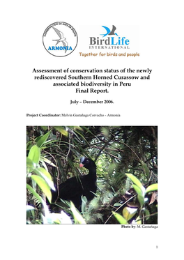 Assessment of Conservation Status of the Newly Rediscovered Southern Horned Curassow and Associated Biodiversity in Peru Final Report