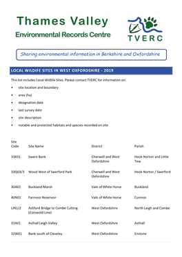 West Oxon Living List 2019