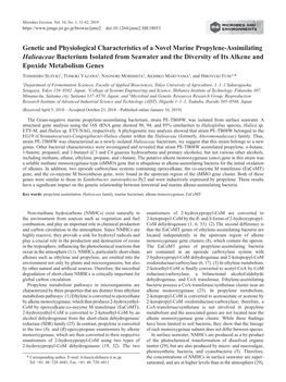 Genetic and Physiological Characteristics of a Novel Marine Propylene-Assimilating Halieaceae Bacterium Isolated from Seawater A