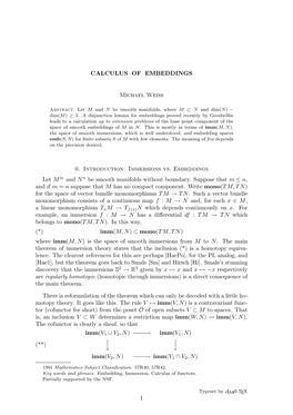 CALCULUS of EMBEDDINGS Michael Weiss 0. Introduction