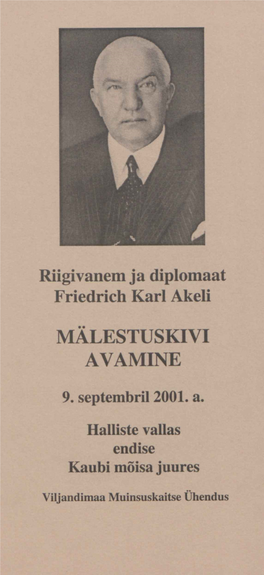 Mälestuskivi Avamine