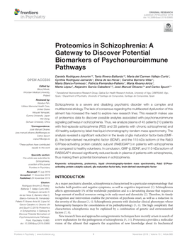 Proteomics in Schizophrenia: a Gateway to Discover Potential Biomarkers of Psychoneuroimmune Pathways