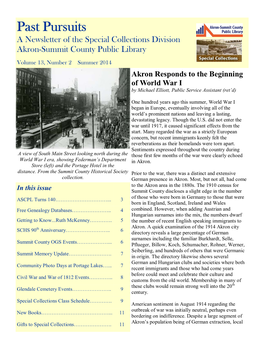 Akron Responds to the Beginning of World War I by Michael Elliott, Public Service Assistant (Ret’D)