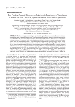 Two Possible Cases of Trichosporon Infections in Bone-Marrow-Transplanted Children: the First Case of T