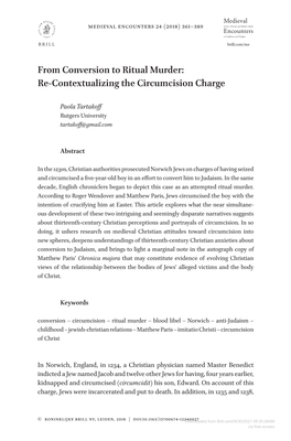 From Conversion to Ritual Murder: Re-Contextualizing the Circumcision Charge